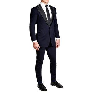 ATHLETIC FIT STRETCH TUXEDO - NAVY WITH PEAK LAPEL
